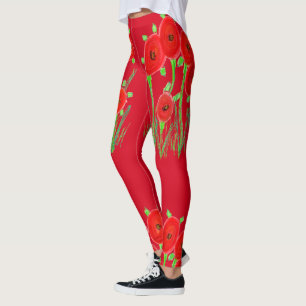 Leggings Flor de Papoula Vermelha