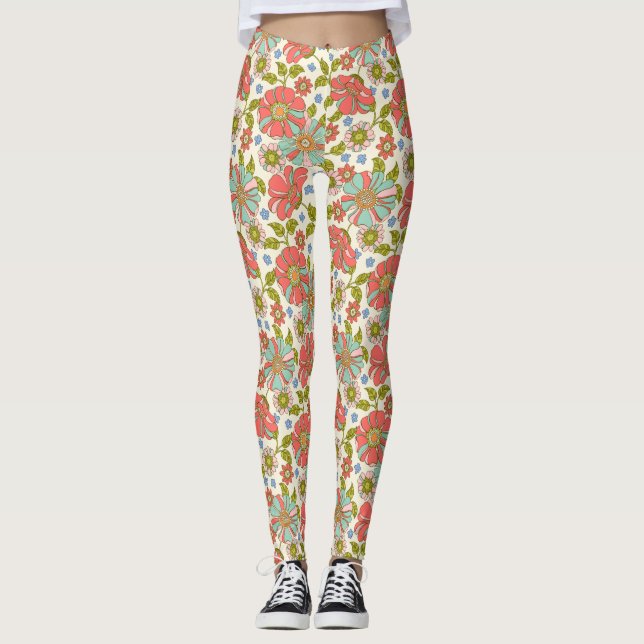 Leggings Florais Aquáticas Cor-de-Rosa 70 (Frente)