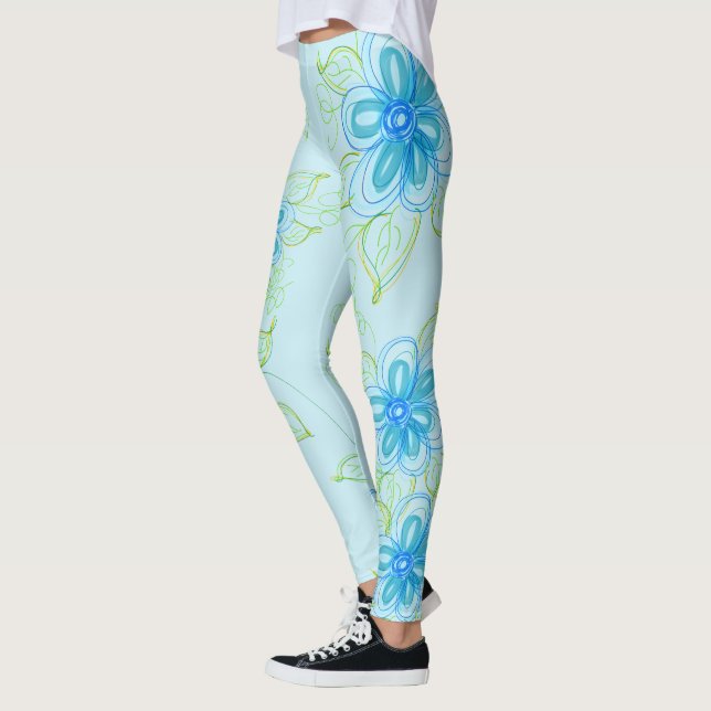 Leggings Florais Azul Céu (Esquerda)