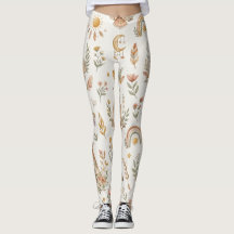 Leggings Florais Boho Aquarela Arco-íris Pastel
