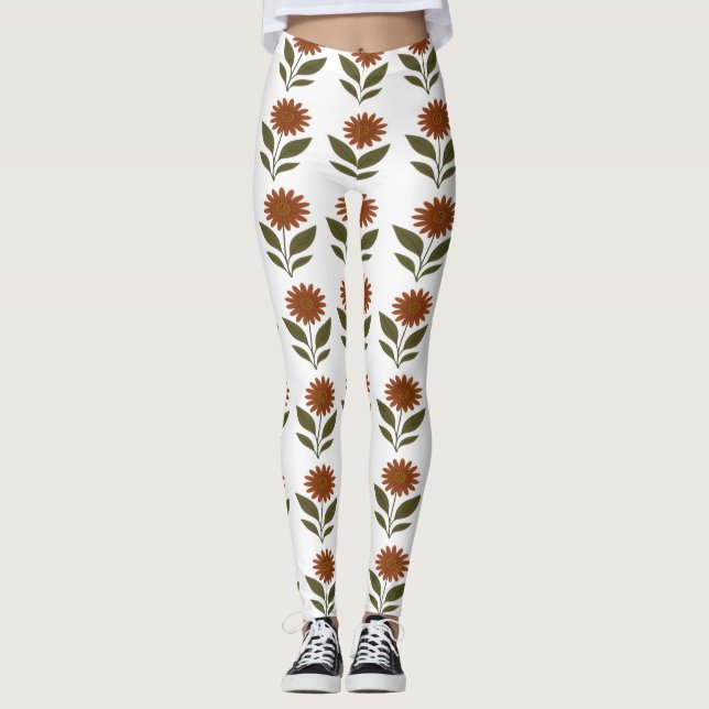 Leggings Florais Brancas e Marrons (Frente)
