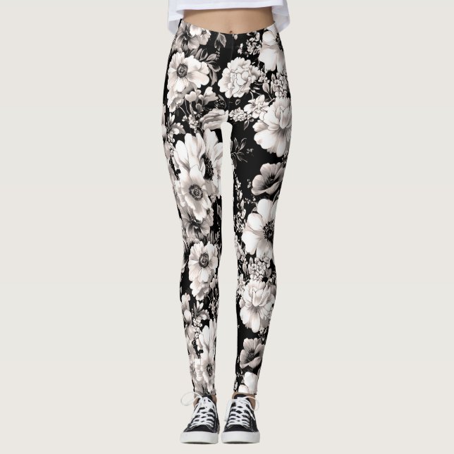 Leggings florais brancas e pretas (Frente)