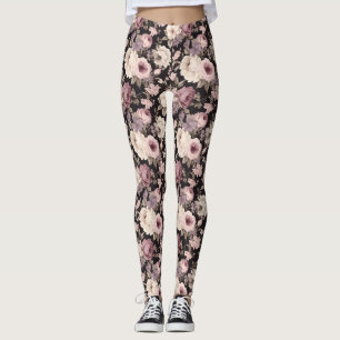 Leggings florais, cor-de-rosa-preto e bege