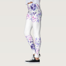 Leggings Florais de Borboleta Roxa em Aquarela - F