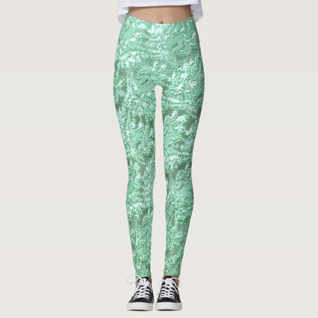 Leggings florais de cor verde (Frente)