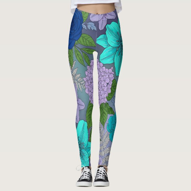 Leggings Florais de Cores Frias (Frente)