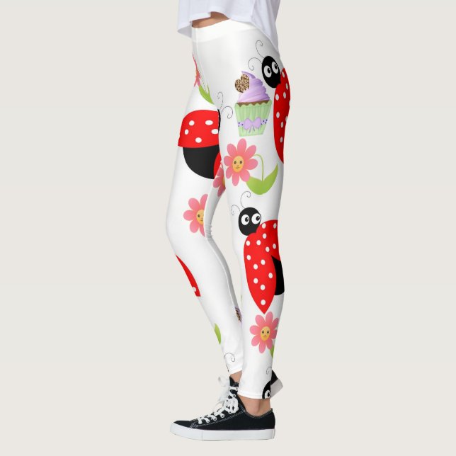 Leggings Florais de Cupcake Vermelho da Ladybug  (Esquerda)