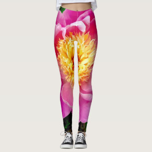 Leggings Florais de Dália Rosa e Amarela