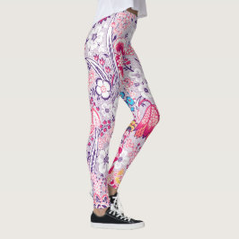 Leggings Florais de Estilo Vintage em Rosa