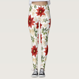 Leggings Florais De Flores Vermelhas