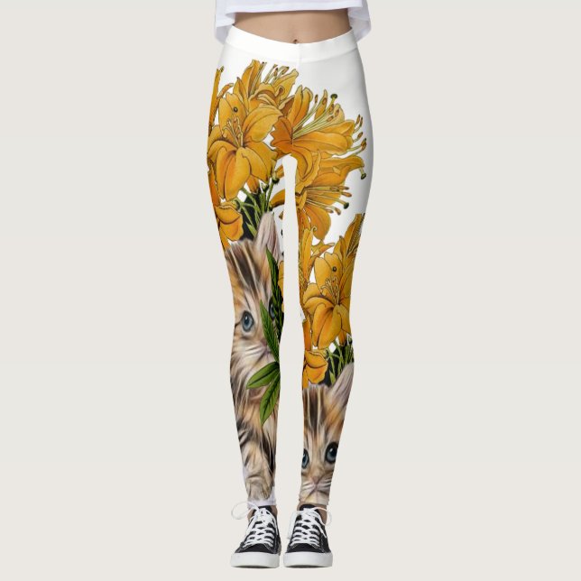 Leggings Florais de Gatinho (Frente)