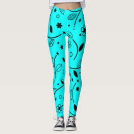 Leggings Florais de Linha Preta e Turquesa Retro