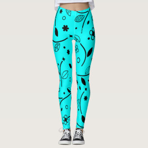 Leggings Florais de Linha Preta e Turquesa Retro