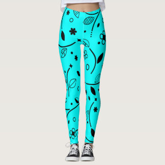 Leggings Florais de Linha Preta e Turquesa Retro