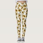 Leggings Florais De Padrões De Sunflower Summer<br><div class="desc">Leggings de padrão russo com ilustração aquosa de girassóis amarelos com o hálito do bebê.</div>