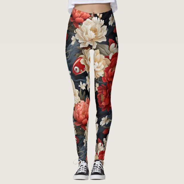Leggings Florais De Peixes Koi (Frente)
