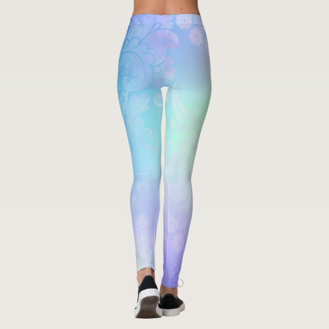 Leggings Florais do Cotovelo Azul Pastel (Verso)