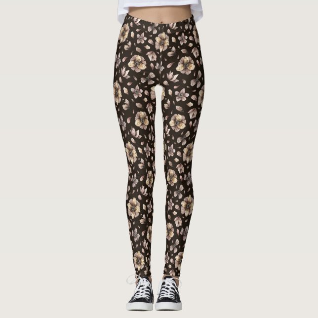 Leggings Florais Douradas/Castanhas (Frente)