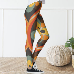 Leggings Florais Geométricas Laranja Retro