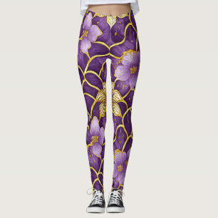 Leggings Florais Japonesas Roxo Dourado