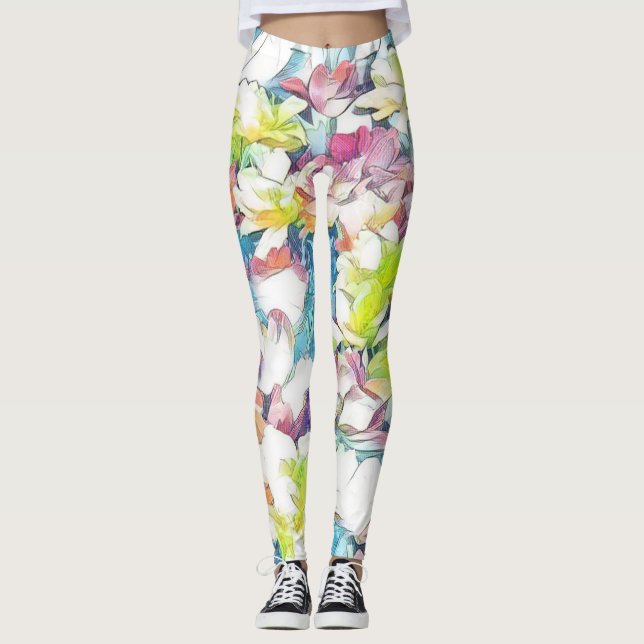 Leggings Florais Multicoloridas (Flutuantes) (Frente)