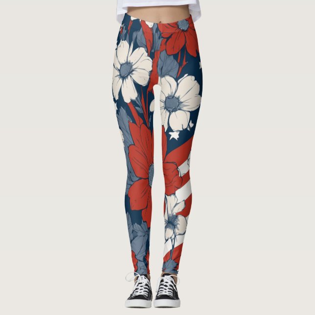 Leggings Florais Patrióticas para 4 de Julho (Frente)