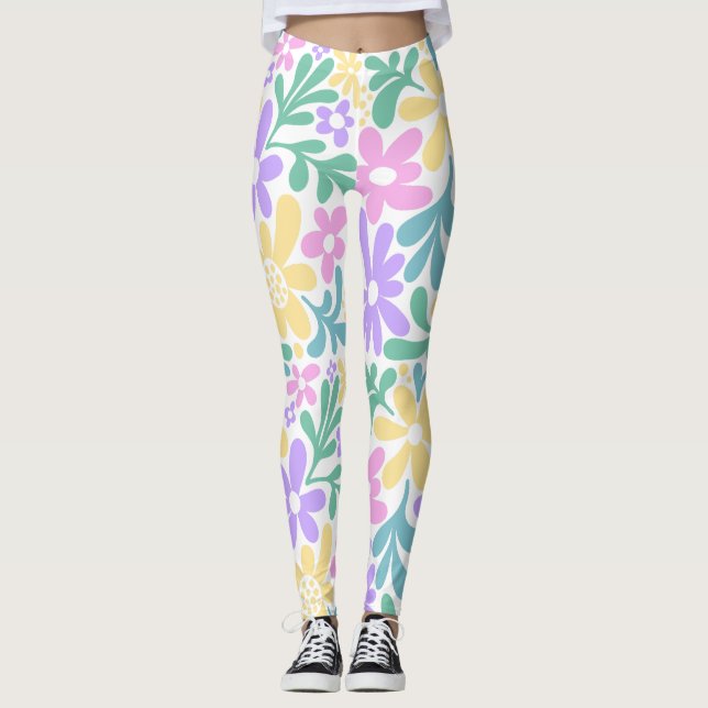 Leggings Florais Retro em Pastel Ousado (Frente)