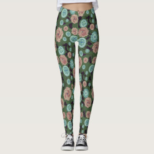 Leggings Florais Verde Água e Rosa