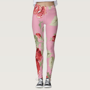 Leggings florais vermelhas do rosa floral