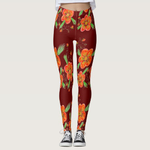 Leggings Flores De Vinho Vermelho