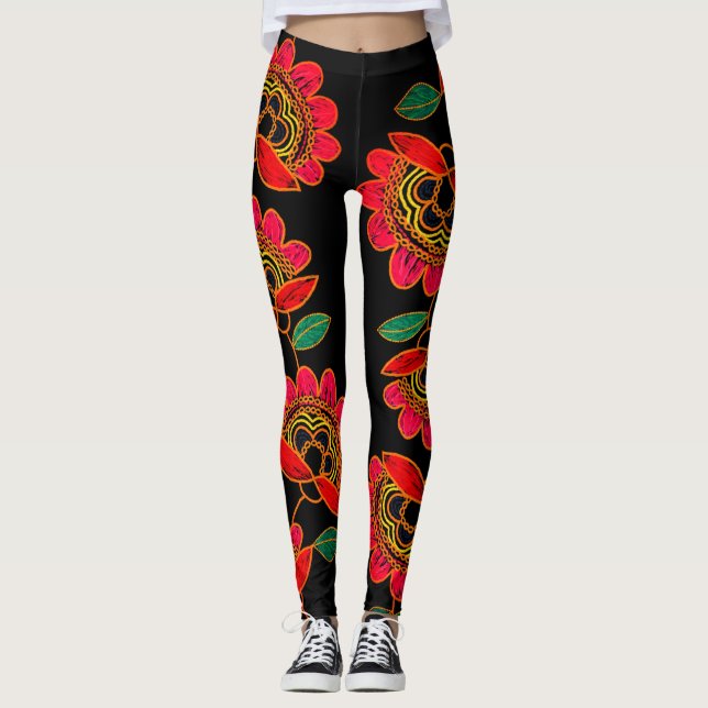 Leggings floridas boêmicas (Frente)
