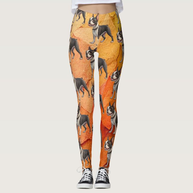 Leggings Fofas e Coloridas do Boston Terrier (Frente)