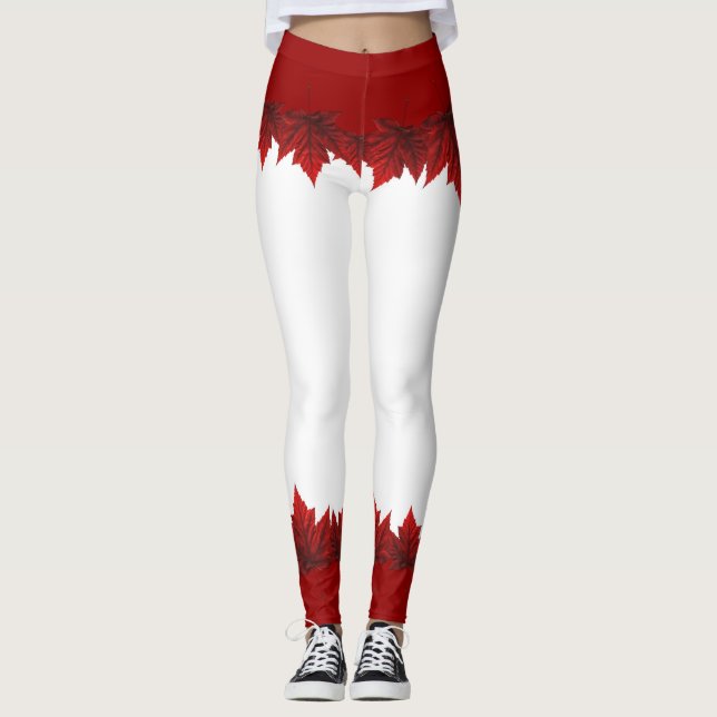 Leggings Folha de Bordo Canadá Leggings de Outono  (Frente)
