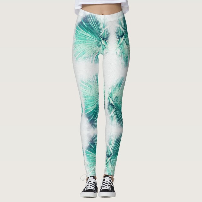 Leggings Folha de Palmeira Verde Incrível (Frente)