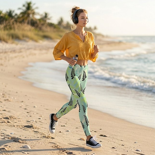 Leggings Folha de Samambaia Preta Tropical (Leggings)