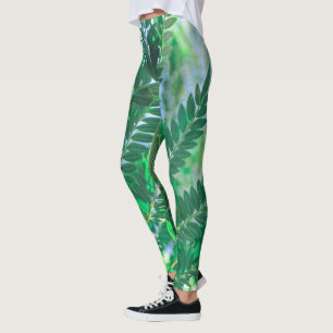 Leggings Folhas de Árvore Jacaranda Cores Verdes