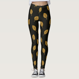 Leggings Folhas Douradas Pretas e Silenciadas