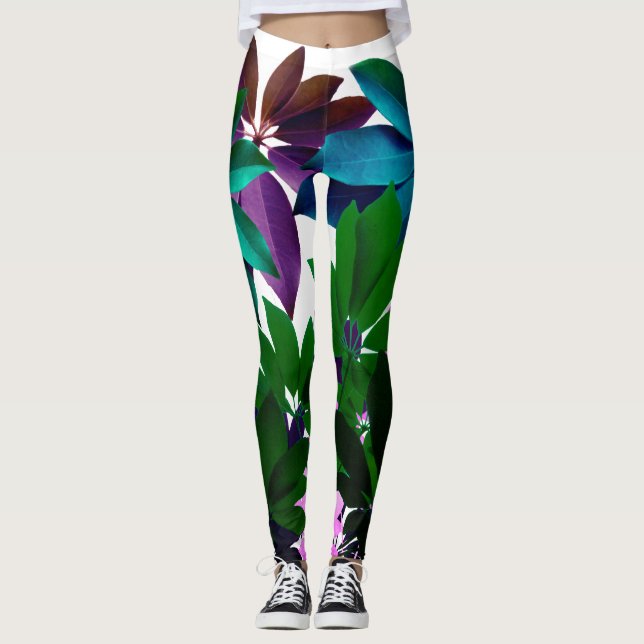 Leggings Folhas Rosa e Verde (Frente)