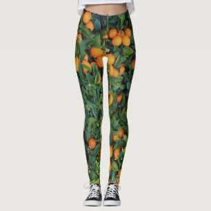 Leggings funky de laranja com laranjas e folhas