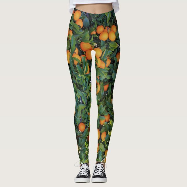 Leggings funky de laranja com laranjas e folhas (Frente)
