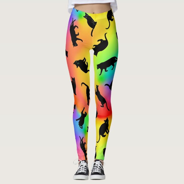 Leggings Gatos Pretos e Arco-íris (Frente)