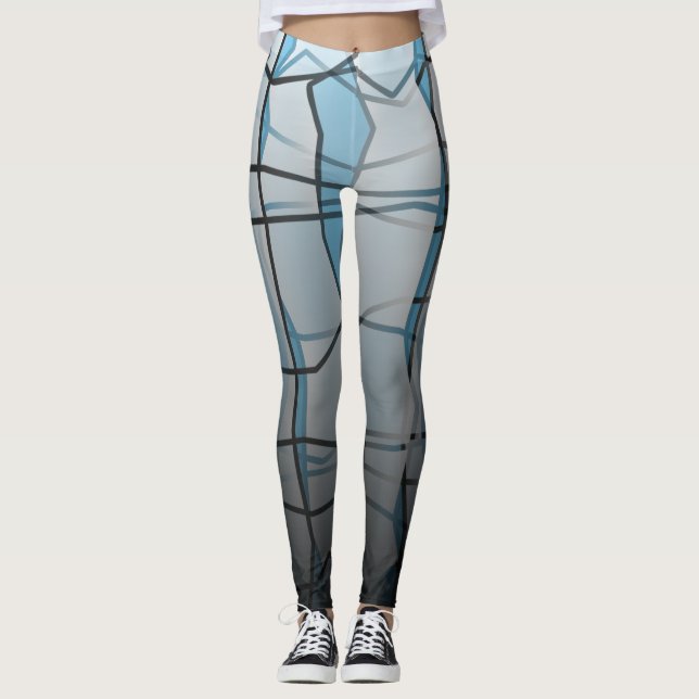 Leggings geométricas de efeito de malha das Cinzas (Frente)