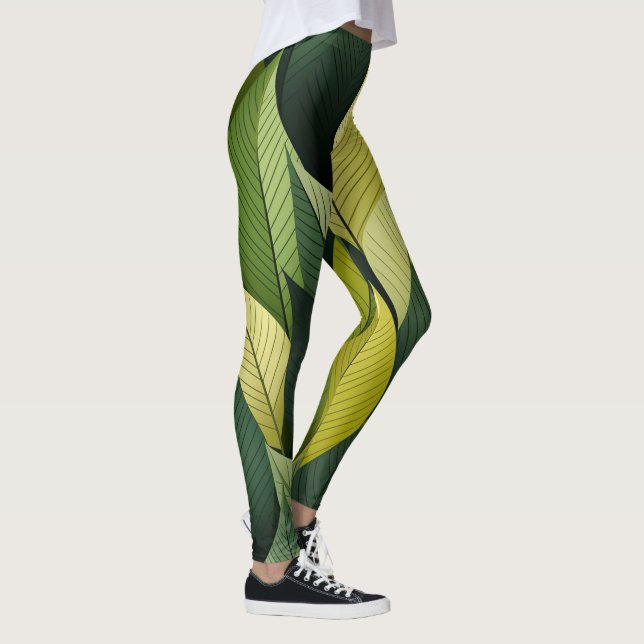 Leggings Geométricas De Folha Verde E Impressão (Direita)