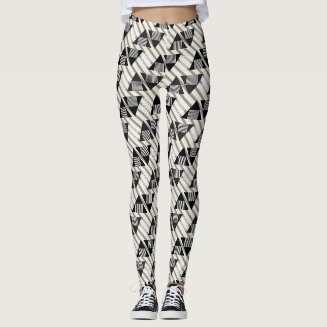 Leggings geométricas de mulheres a preto/Dourado (Frente)