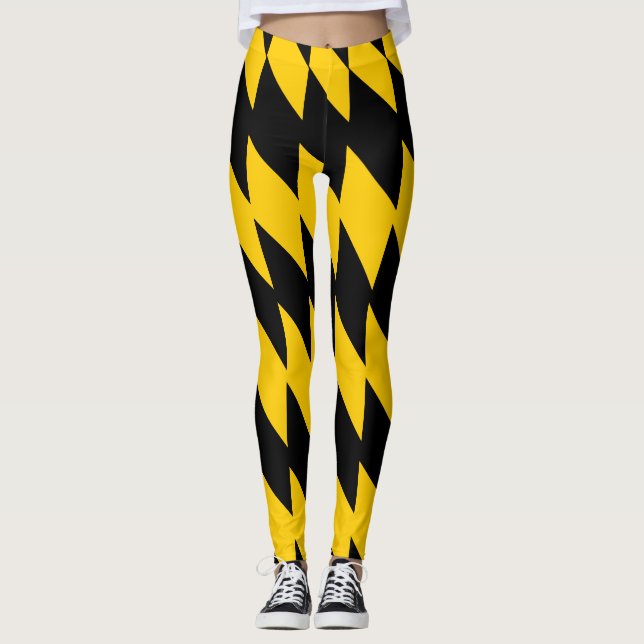 Leggings Geométricas Pretas e Amarelas (Frente)