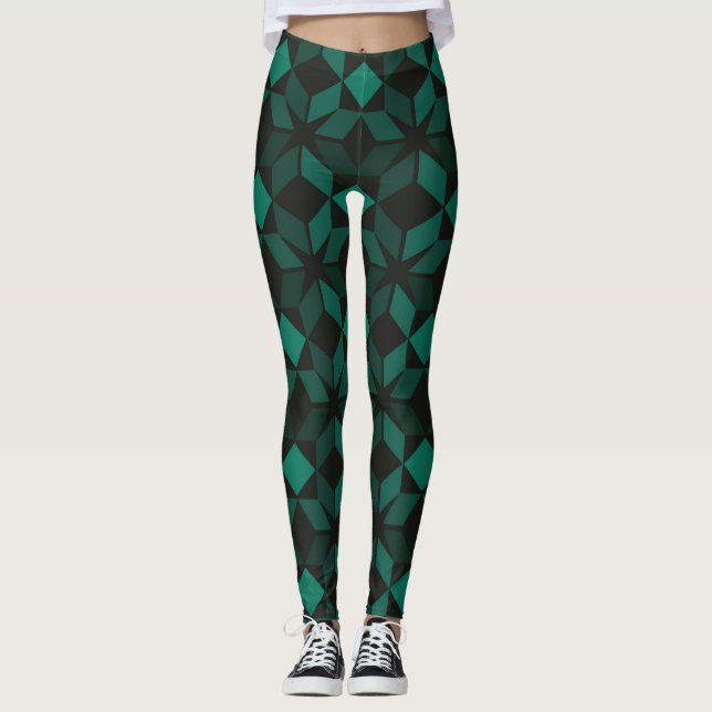 Leggings geométricas verdes femininas (Frente)