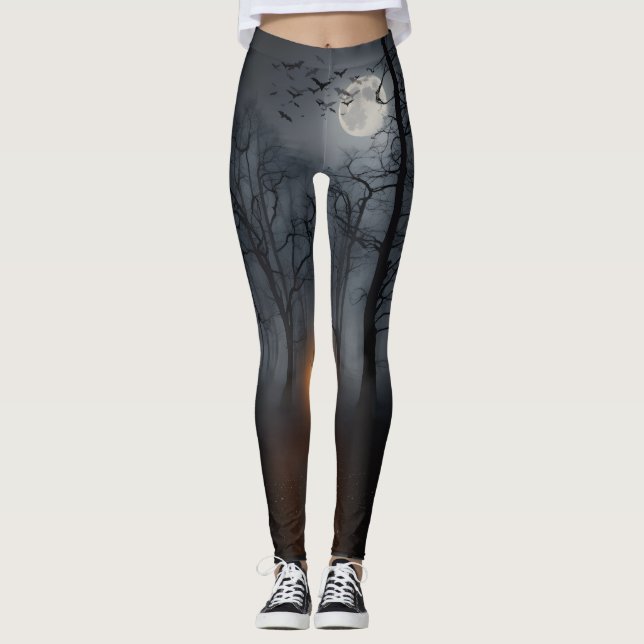 Leggings Góticas Lua Cheia e Floresta Nebulosa & M (Frente)