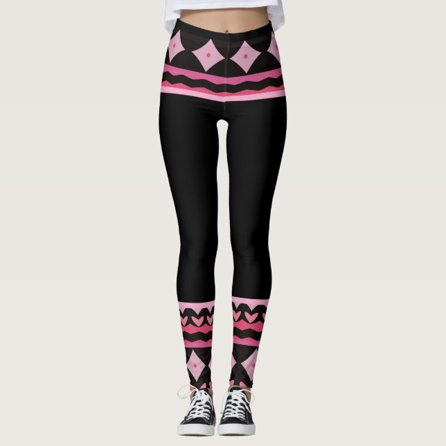 Leggings Gráficas Pretas e Rosas Ousadas (Frente)