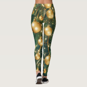 Leggings Green Baubles Dourada decoração de Natal