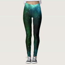 Leggings - grüne Galaxie, Sterne, Universum